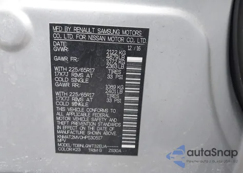 2017 Nissan Rogue Sv z USA, uszkodzony, nr VIN KNMAT2MV0HP530517